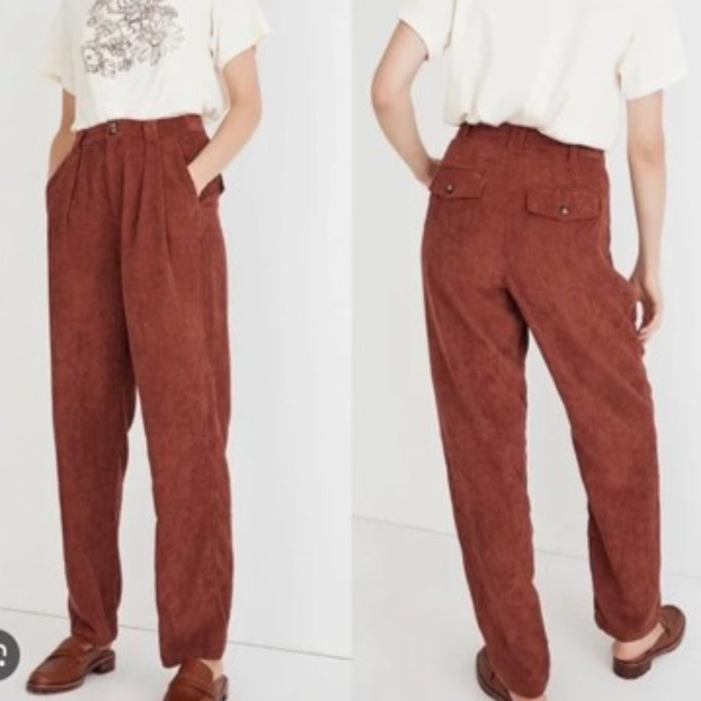Madewell Corduroy High-Rise Tapered Pants in Dusty Redwood, Size 0